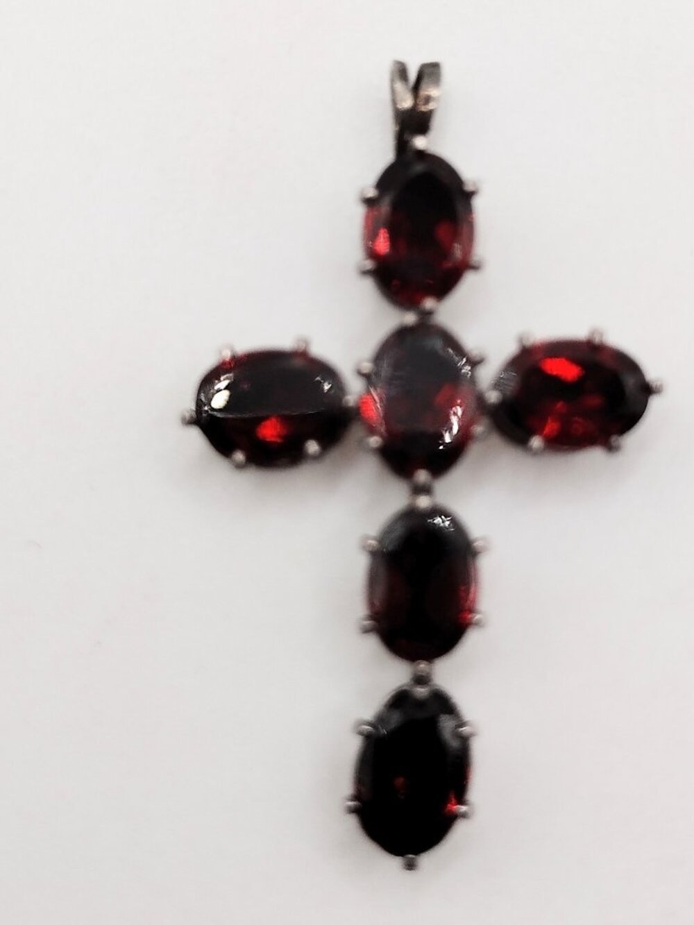 FI Sterling Silver Garnet Cross Pendant 2.6G